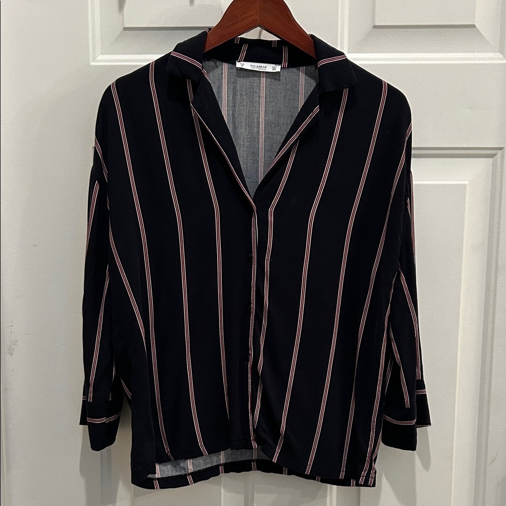 Pull&Bear Black and Red Striped Shirt